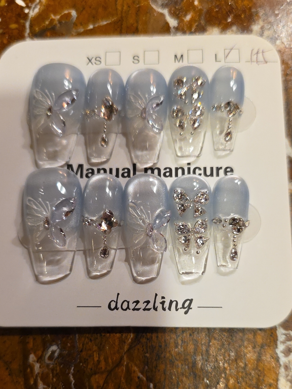 Dazzling Light Blue Crystal Press-On Nails by Size Large